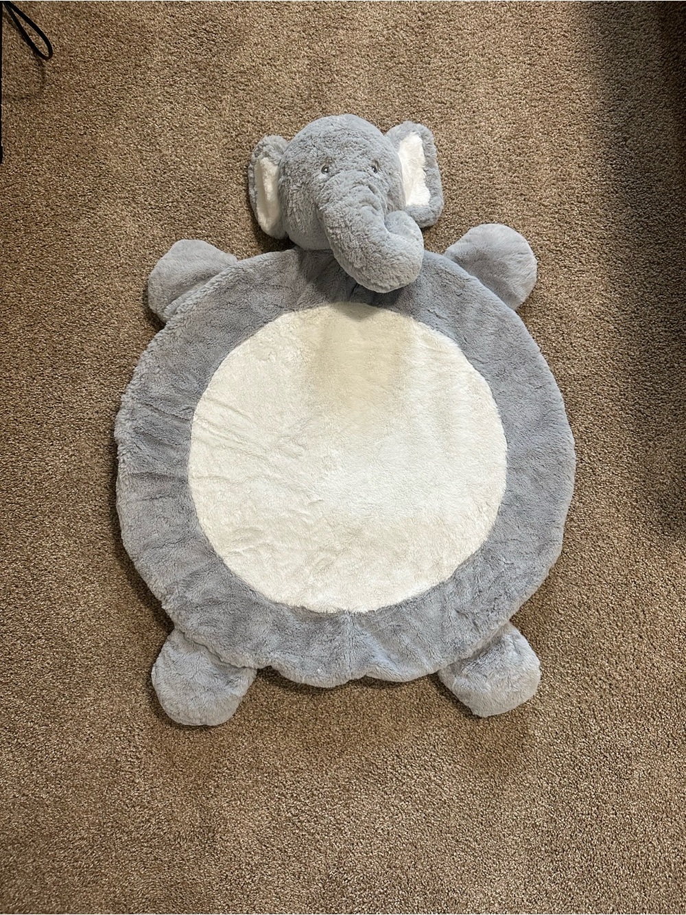 Luxe Light Gray Plush Elephant Play Mat